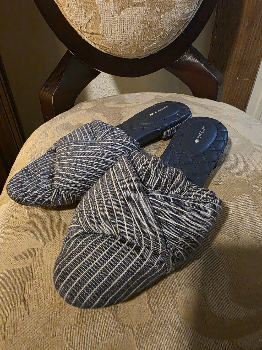Birdies Striped Navy and White Knotted Mules